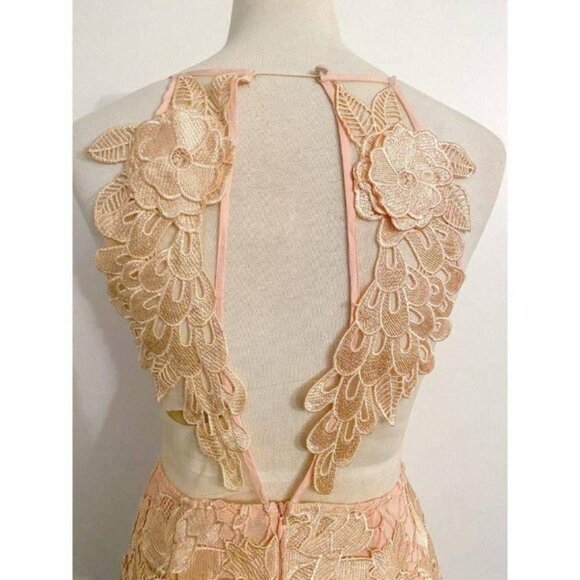 Strategic Illusion Dress Cream Lace Appliqué Sexy Club Party Night Out Mini Med - Picture 5 of 9